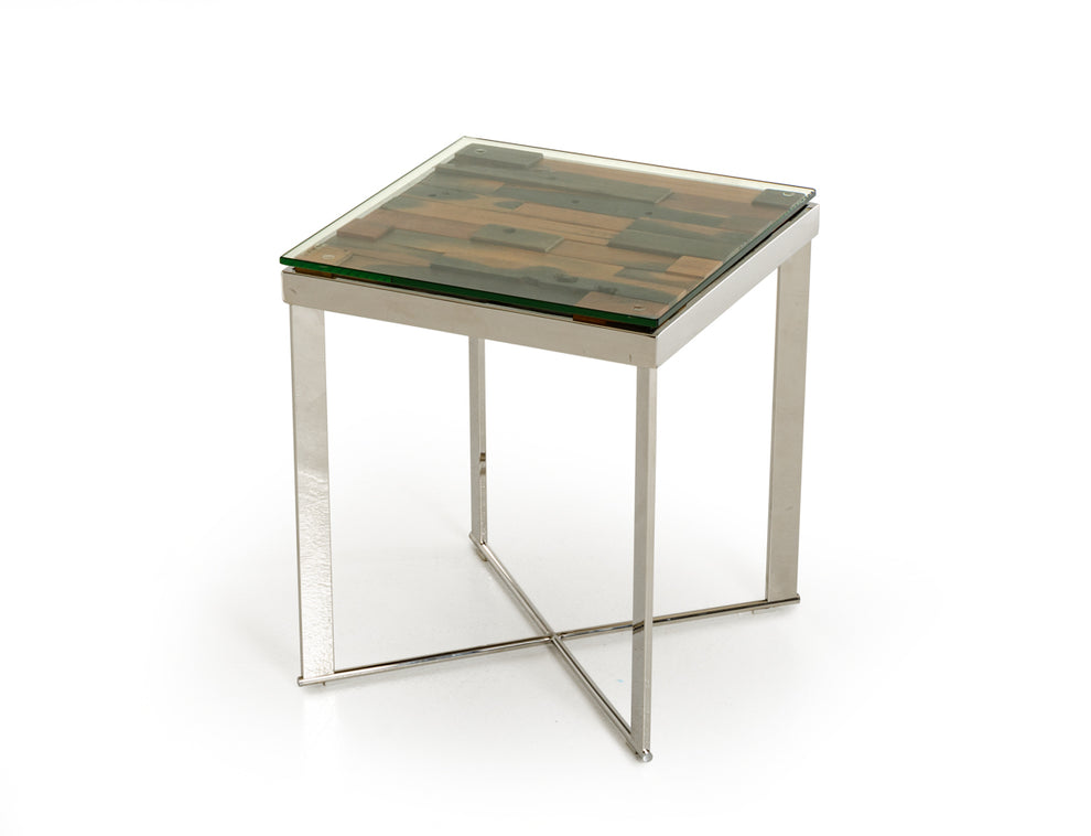 22" Mosaic Wood Steel And Glass End Table By Homeroots | End Tables | Modishstore - 4