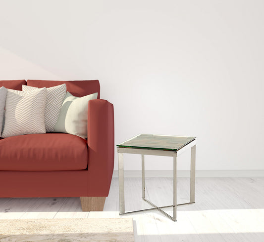 22" Mosaic Wood Steel And Glass End Table By Homeroots | End Tables | Modishstore