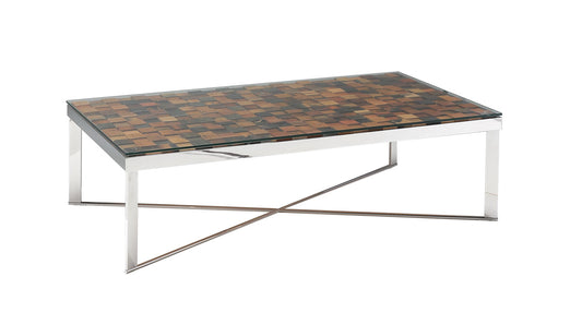 14' Mosaic Wood Steel and Glass Coffee Table By Homeroots | Coffee Tables | Modishstore