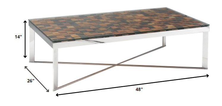14' Mosaic Wood Steel and Glass Coffee Table By Homeroots | Coffee Tables | Modishstore - 2