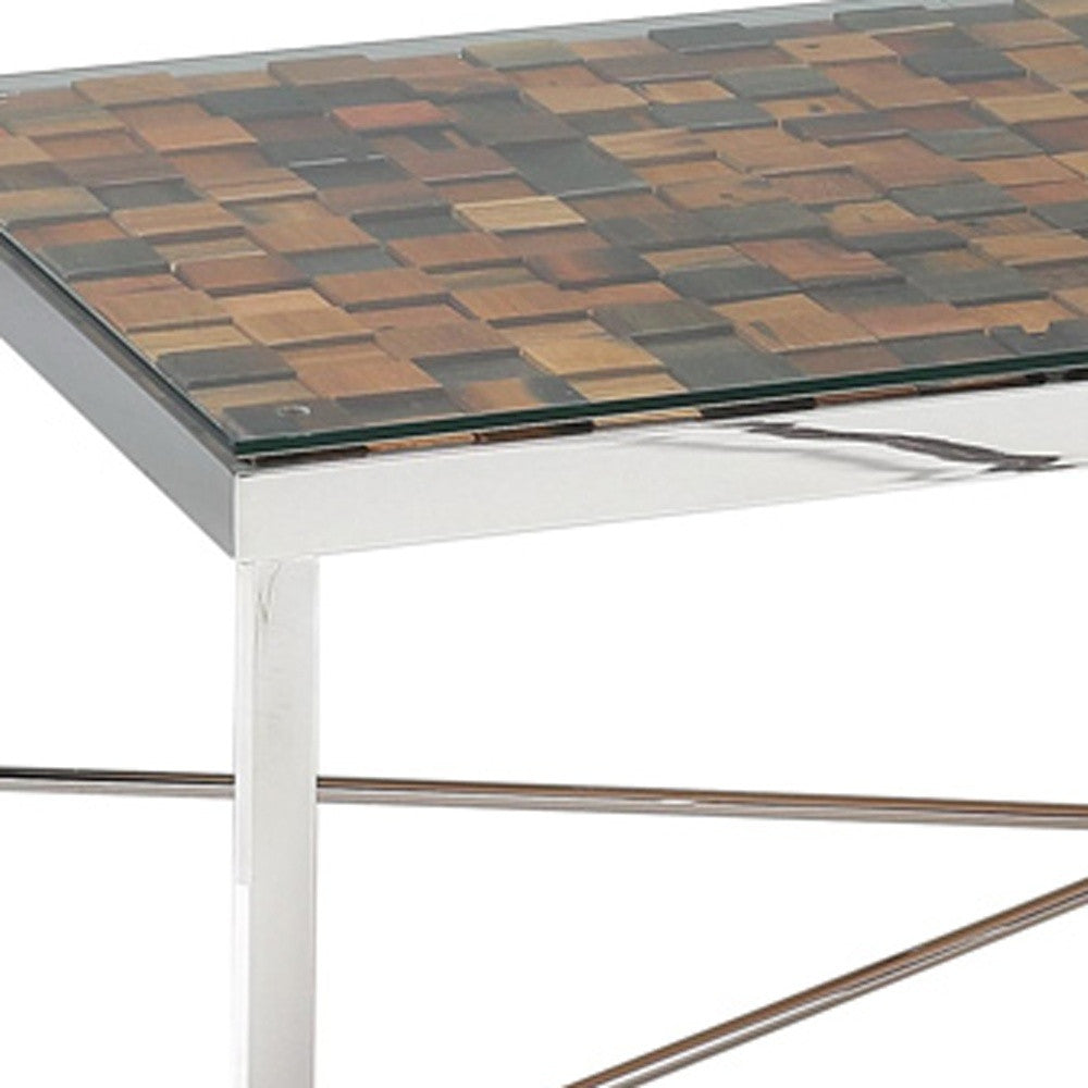 14' Mosaic Wood Steel and Glass Coffee Table By Homeroots | Coffee Tables | Modishstore - 5