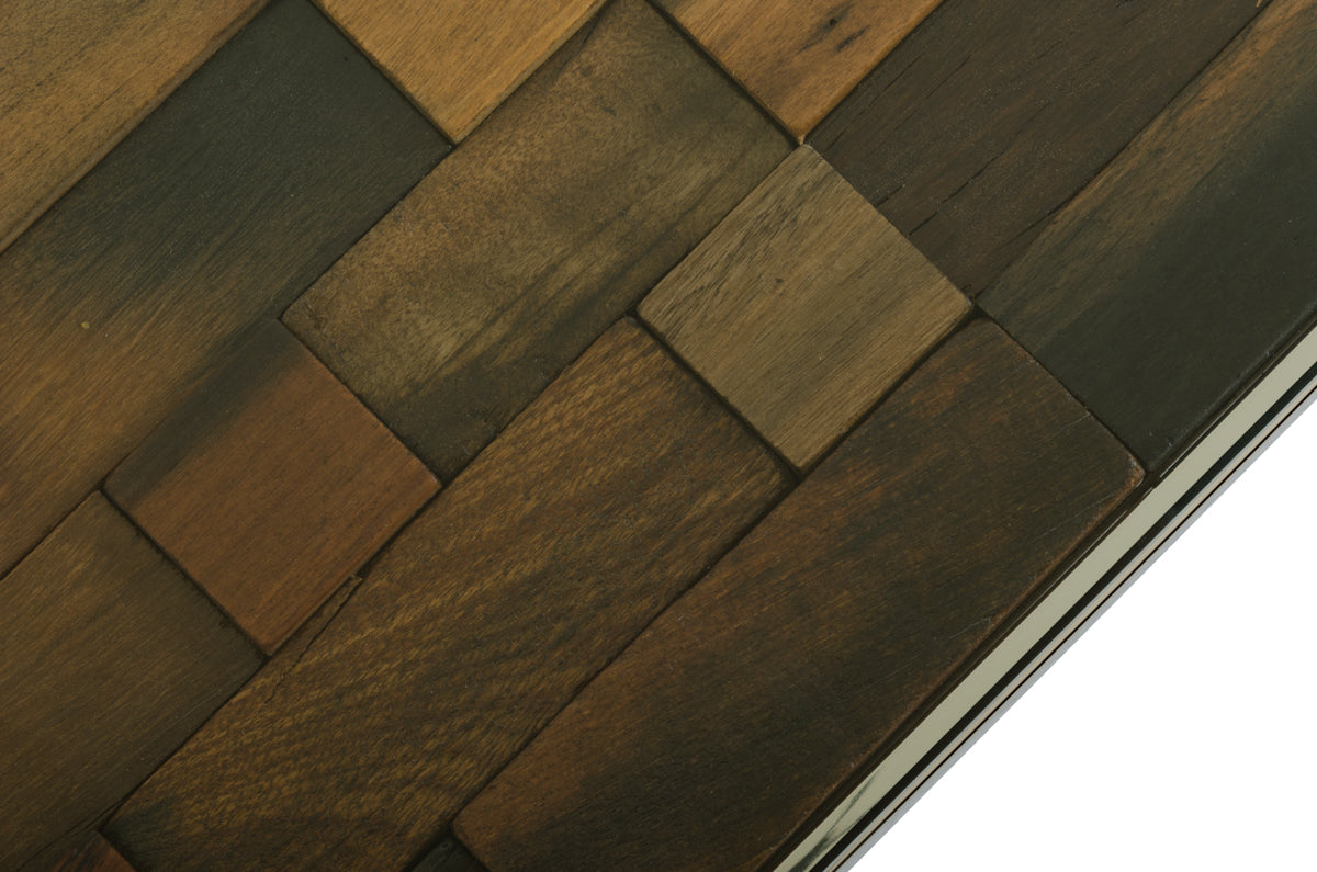 14' Mosaic Wood Glass and Steel Coffee Table By Homeroots | Coffee Tables | Modishstore - 4