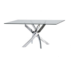 30' Glass And Steel Rectangular Dining Table By Homeroots