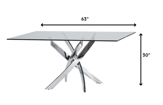 30' Glass And Steel Rectangular Dining Table By Homeroots | Dining Tables | Modishstore - 2