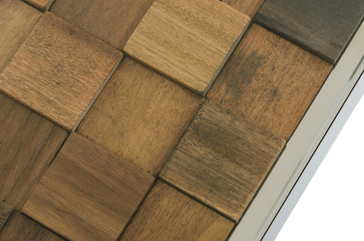 30' Wood Mosaic Steel And Glass Dining Table By Homeroots | Dining Tables | Modishstore - 3