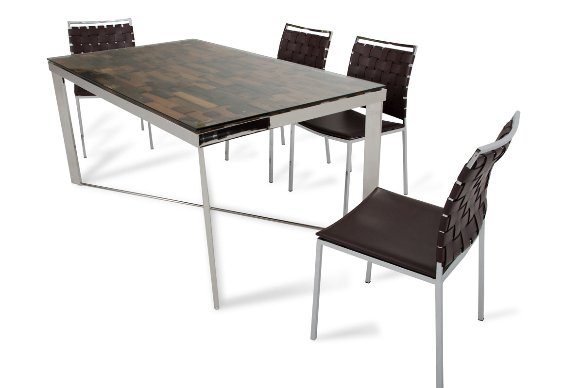 30' Wood Steel And Glass Dining Table By Homeroots | Dining Tables | Modishstore - 5