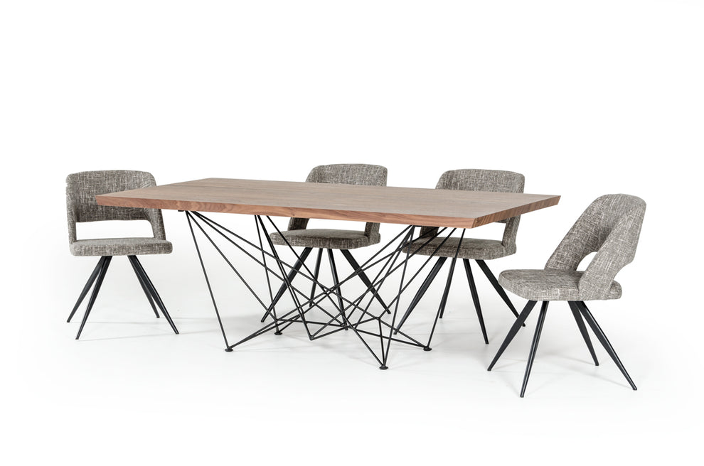 30' Walnut Veneer and Metal Dining Table By Homeroots | Dining Tables | Modishstore - 2