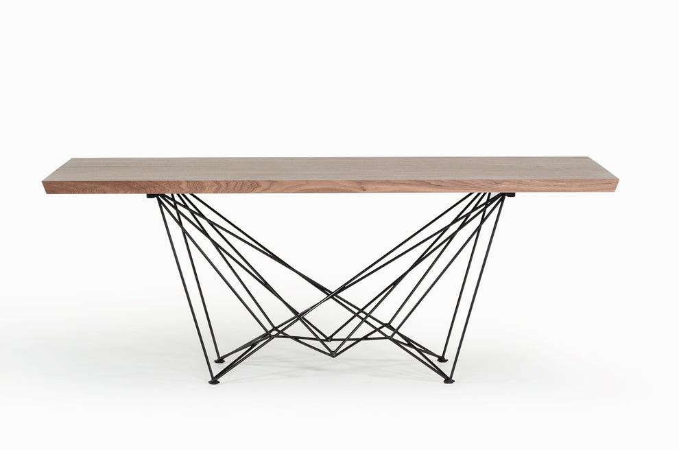 30' Walnut Veneer and Metal Dining Table By Homeroots | Dining Tables | Modishstore - 3