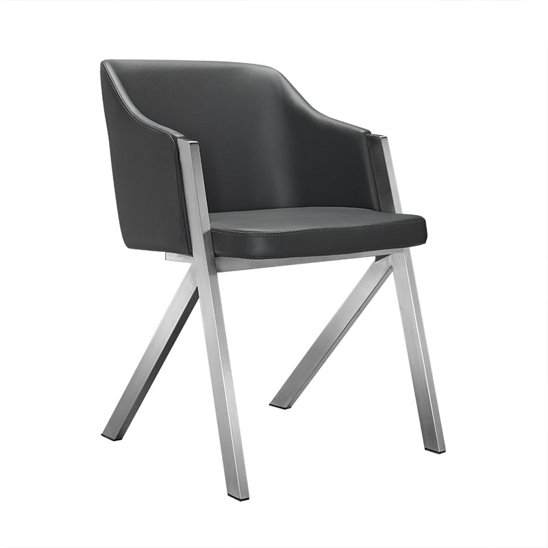 Two 29' Grey Leatherette And Steel Dining Chairs By Homeroots | Dining Chairs | Modishstore
