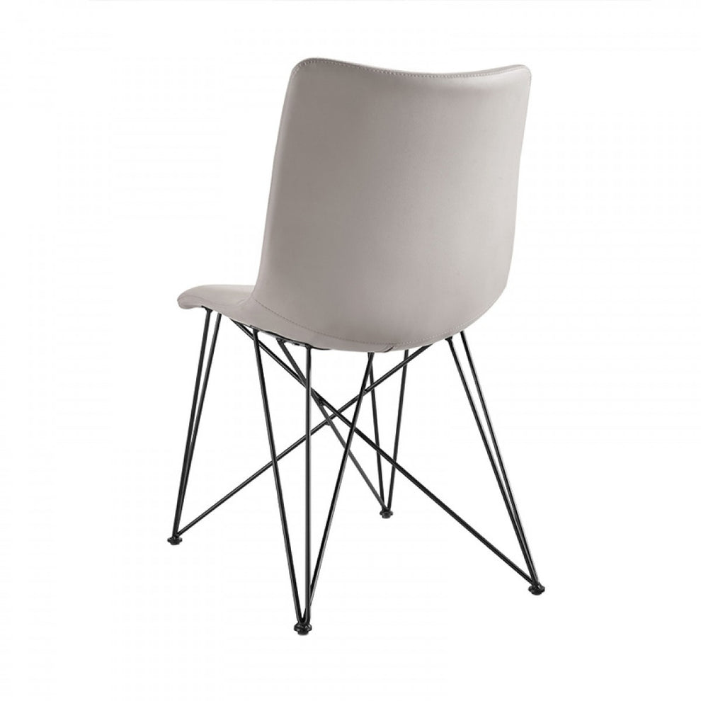 Set Of 2 Modern Grey Leatherette Black Coated Metal Dining Chairs By Homeroots | Dining Chairs | Modishstore - 3