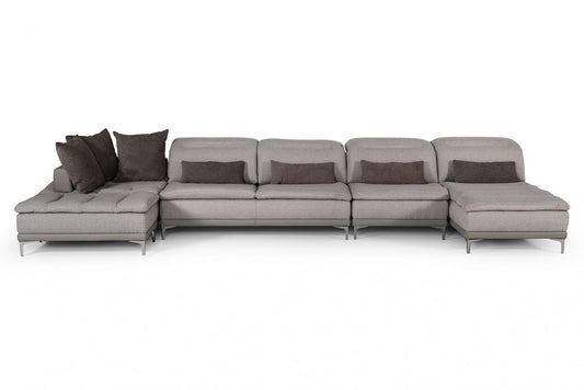 39' Grey Fabric Foam Wood and Stainless Steel Sectional Sofa By Homeroots | Sofa Set | Modishstore