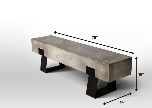 18' Concrete and Metal Bench By Homeroots | Benches | Modishstore - 2