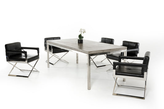 30' Concrete And Stainless Steel Dining Table By Homeroots - 283306 | Dining Tables | Modishstore