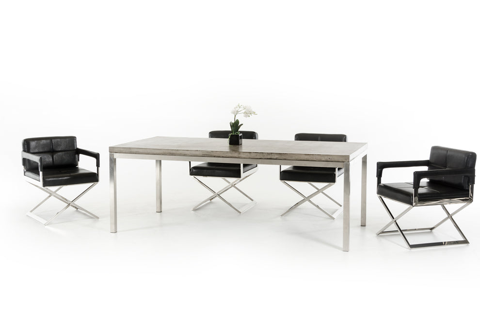 30' Concrete And Stainless Steel Dining Table By Homeroots - 283306 | Dining Tables | Modishstore - 2