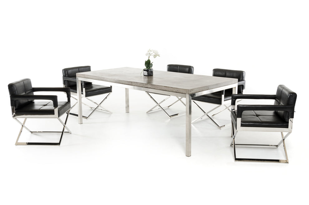 30' Concrete And Stainless Steel Dining Table By Homeroots - 283306 | Dining Tables | Modishstore - 3