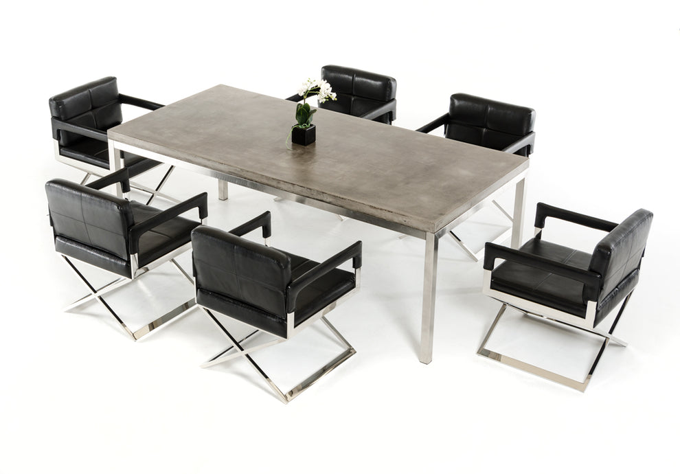 30' Concrete And Stainless Steel Dining Table By Homeroots - 283306 | Dining Tables | Modishstore - 4