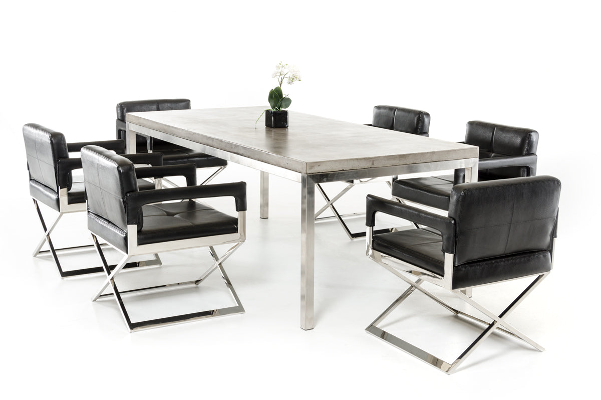 30' Concrete And Stainless Steel Dining Table By Homeroots - 283306 | Dining Tables | Modishstore - 5