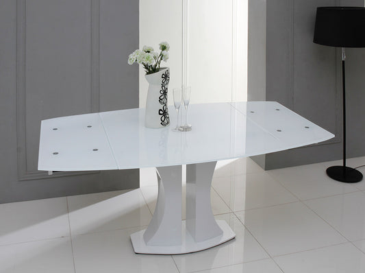 30' White Glass Mdf And Steel Extendable Dining Table By Homeroots | Dining Tables | Modishstore