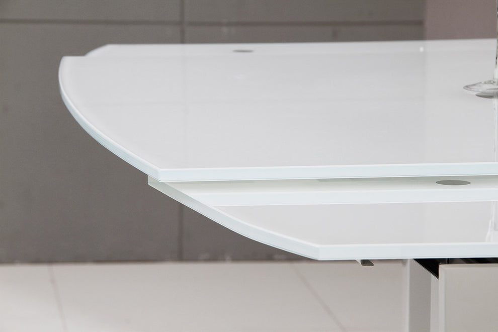 30' White Glass Mdf And Steel Extendable Dining Table By Homeroots | Dining Tables | Modishstore - 2