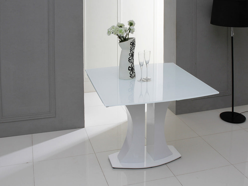 30' White Glass Mdf And Steel Extendable Dining Table By Homeroots | Dining Tables | Modishstore - 3