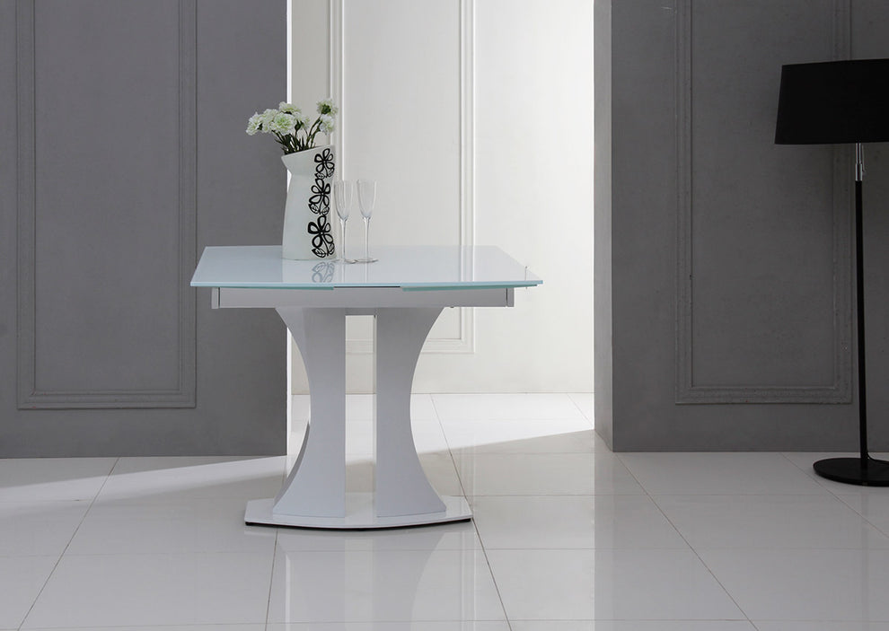 30' White Glass Mdf And Steel Extendable Dining Table By Homeroots | Dining Tables | Modishstore - 4