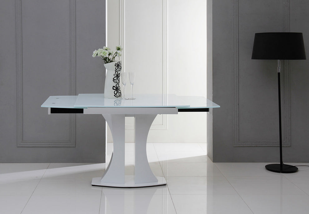 30' White Glass Mdf And Steel Extendable Dining Table By Homeroots | Dining Tables | Modishstore - 5