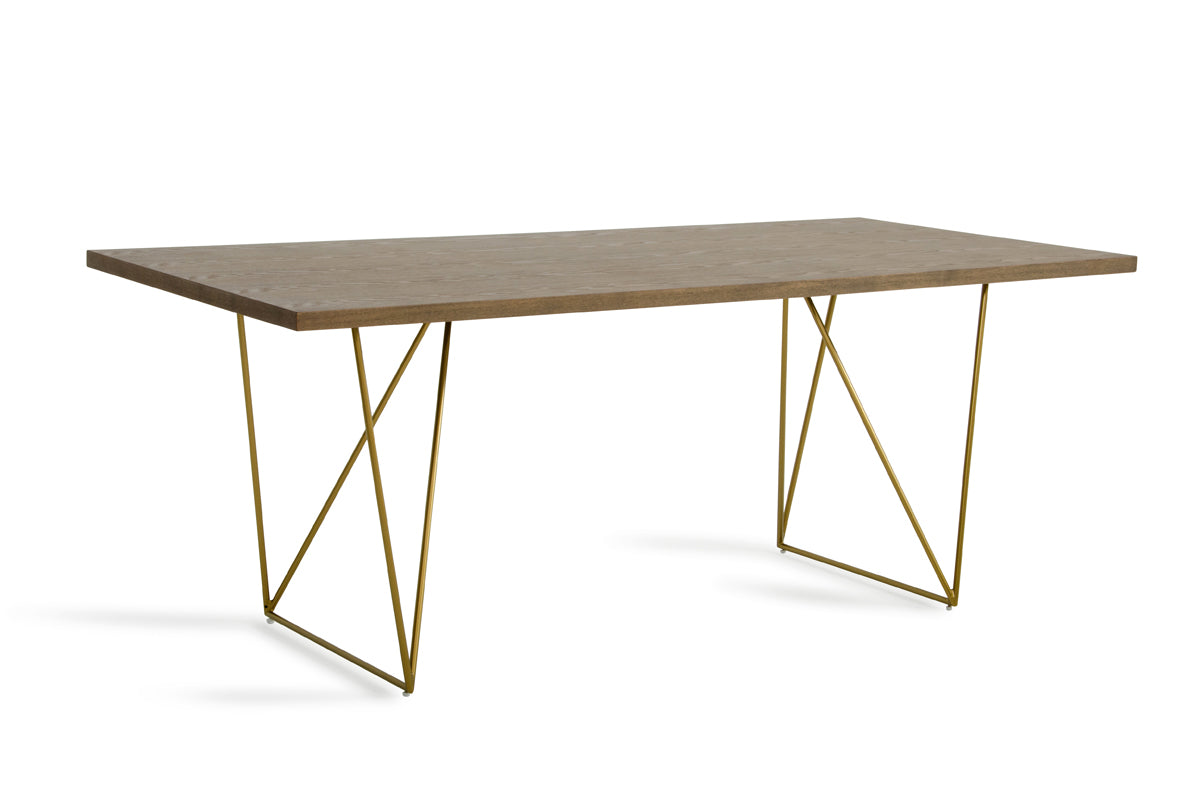 30' Tobacco Veneer Mdf And Antique Brass Dining Table By Homeroots | Dining Tables | Modishstore - 2