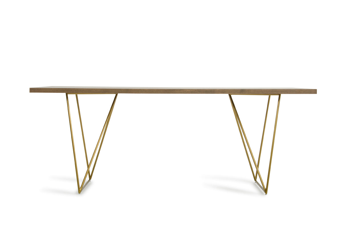 30' Tobacco Veneer Mdf And Antique Brass Dining Table By Homeroots | Dining Tables | Modishstore - 3
