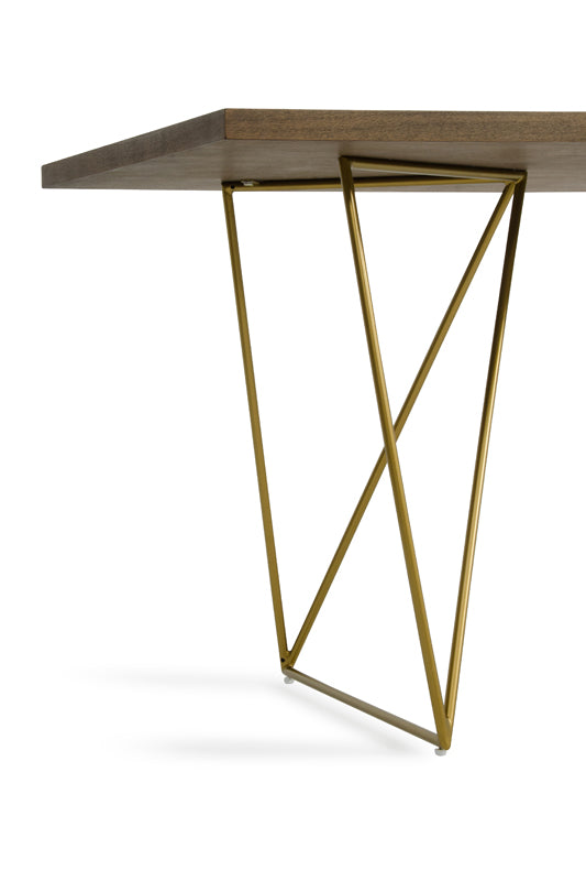 30' Tobacco Veneer Mdf And Antique Brass Dining Table By Homeroots | Dining Tables | Modishstore - 4