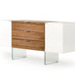 30" White And Walnut Veneer, Mdf, Glass, And Steel Floating Buffet By Homeroots | Sideboards | Modishstore