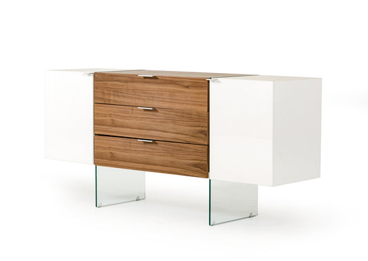 30" White And Walnut Veneer, Mdf, Glass, And Steel Floating Buffet By Homeroots | Sideboards | Modishstore