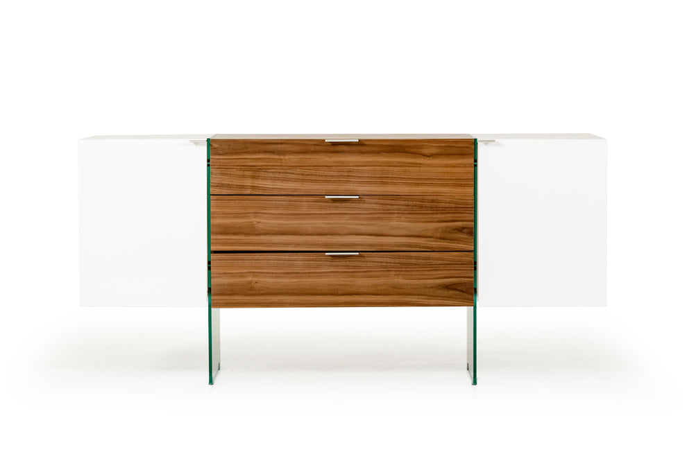 30" White And Walnut Veneer, Mdf, Glass, And Steel Floating Buffet By Homeroots | Sideboards | Modishstore - 2