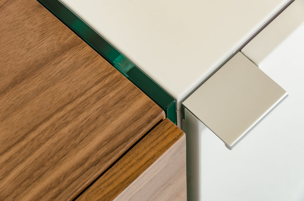 30" White And Walnut Veneer, Mdf, Glass, And Steel Floating Buffet By Homeroots | Sideboards | Modishstore - 5