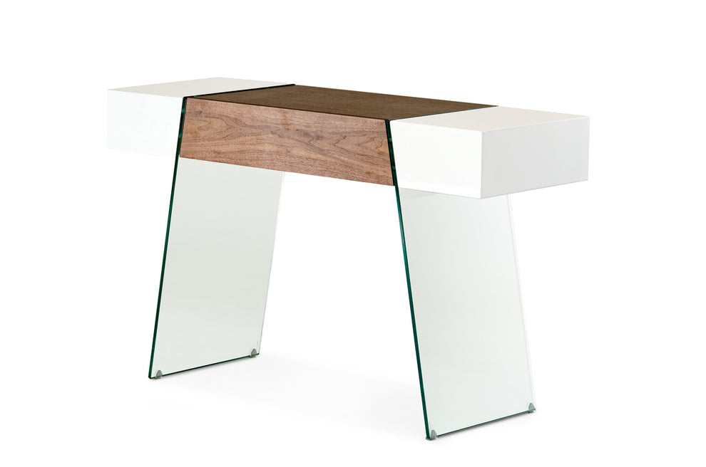 29' White and Walnut Veneer MDF and Glass Floating Console Table By Homeroots | Console Tables | Modishstore - 2