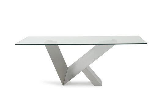 Modern Glass & Stainless Steel Dining Table By Homeroots | Dining Tables | Modishstore