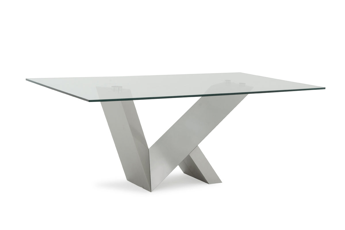 Modern Glass & Stainless Steel Dining Table By Homeroots | Dining Tables | Modishstore - 2