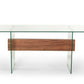 30" White and Walnut Veneer MDF and Glass Desk with Shelves By Homeroots | Desks | Modishstore