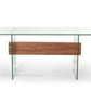 30" White and Walnut Veneer MDF and Glass Desk with Shelves By Homeroots | Desks | Modishstore - 3