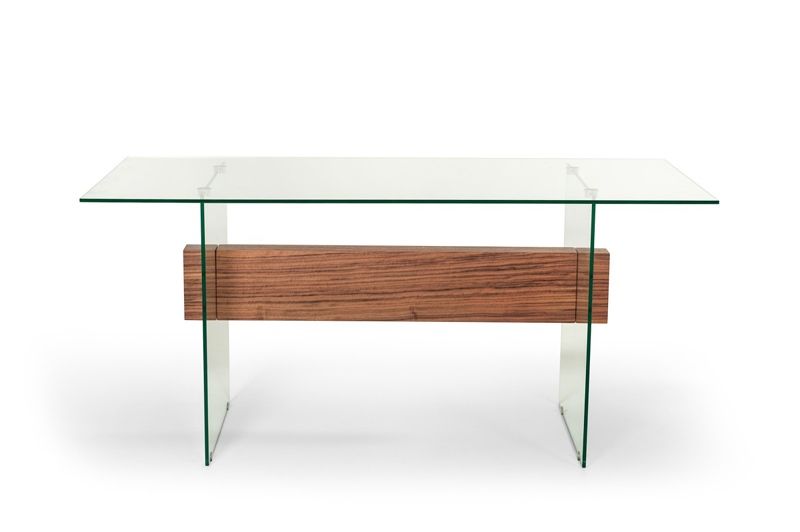 30" White and Walnut Veneer MDF and Glass Desk with Shelves By Homeroots | Desks | Modishstore - 3