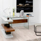 30" White and Walnut Veneer MDF and Glass Desk with Shelves By Homeroots | Desks | Modishstore