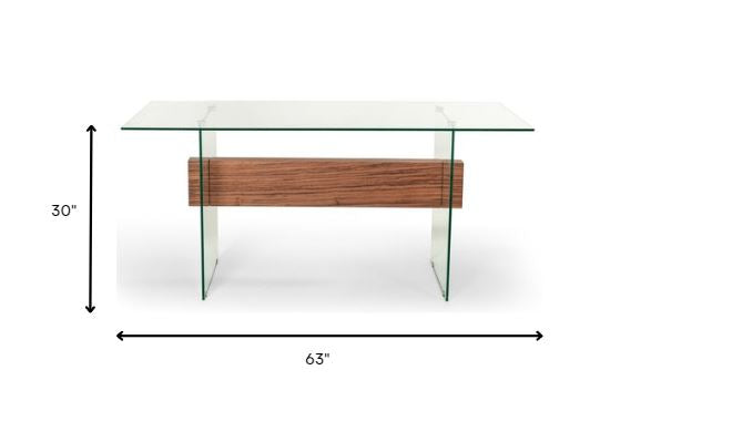 30" White and Walnut Veneer MDF and Glass Desk with Shelves By Homeroots | Desks | Modishstore - 4