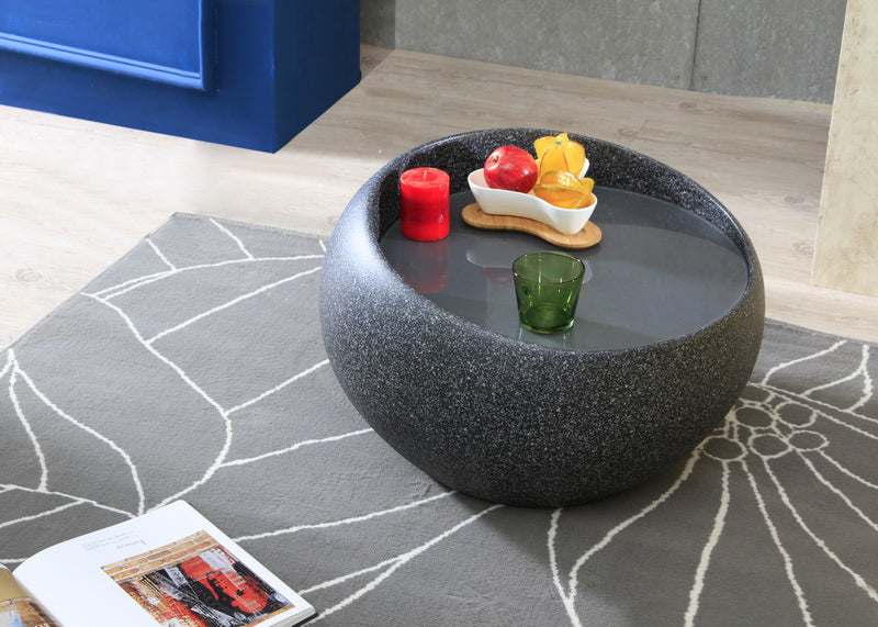 24' Round Fiberglass and Glass Faux Granite Coffee Table By Homeroots | Side Tables | Modishstore - 2