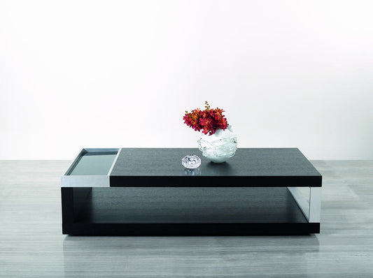 13' Black Oak Veneer Glass and Aluminum Coffee Table By Homeroots | Coffee Tables | Modishstore