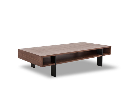 13' Walnut Veneer and Aluminum Coffee Table By Homeroots | Coffee Tables | Modishstore