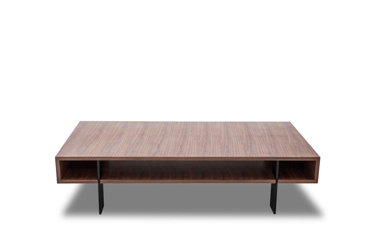 13' Walnut Veneer and Aluminum Coffee Table By Homeroots | Coffee Tables | Modishstore - 2