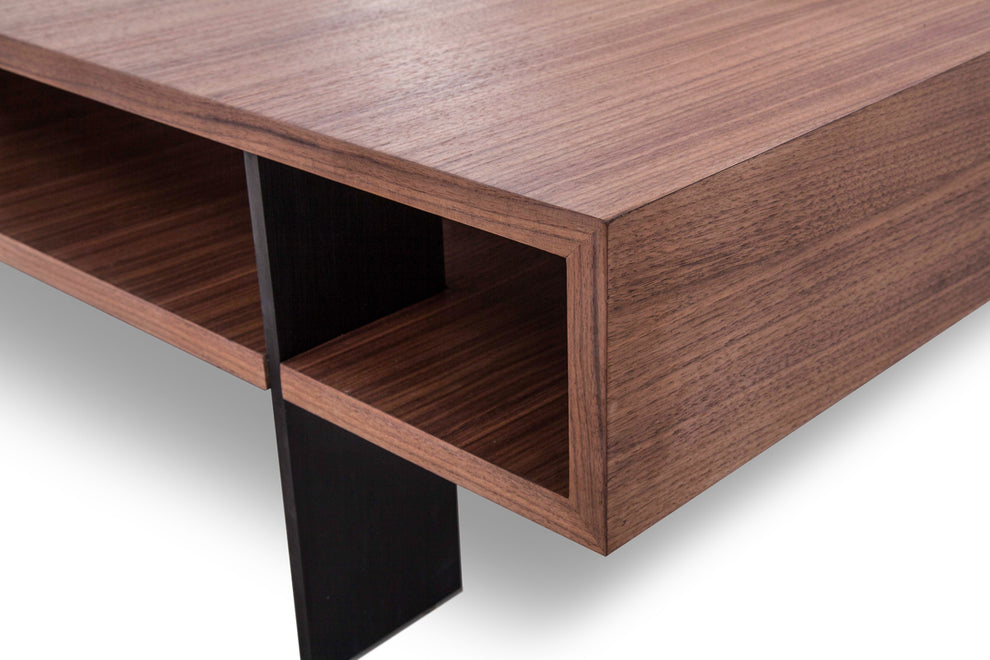 13' Walnut Veneer and Aluminum Coffee Table By Homeroots | Coffee Tables | Modishstore - 4