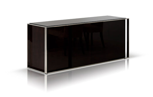 31' Ebony Lacquer Mdf Glass And Steel Buffet By Homeroots | Sideboards | Modishstore