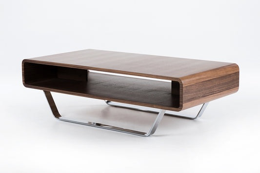 14' Walnut Veneer and Steel Coffee Table By Homeroots | Coffee Tables | Modishstore