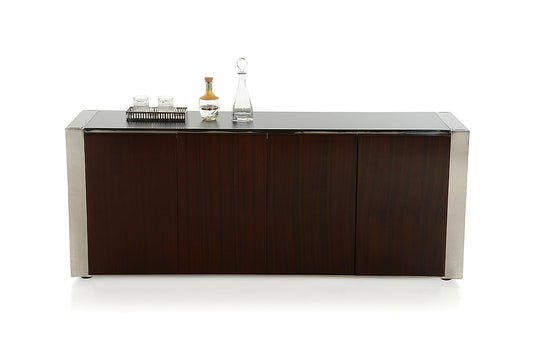 32' Golden Veneer Glass And Steel Buffet By Homeroots | Sideboards | Modishstore