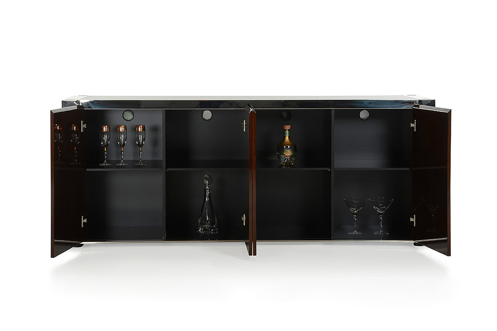 32' Golden Veneer Glass And Steel Buffet By Homeroots | Sideboards | Modishstore - 2